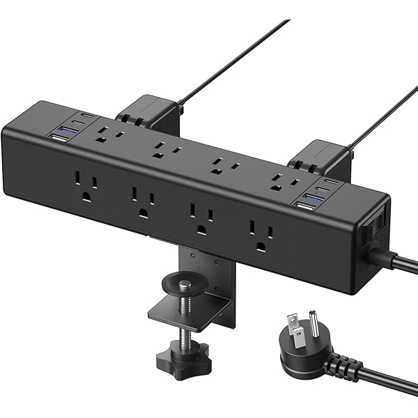 Desk Outlet Station 20W USB C Port. 12 Outlet Desktop Clamp Power Strip Surge Protector 4800J with Switch. Nightstand Office Standing Desk Accessories, Fit Thicker Table Edge or Screw Mount, 6FT